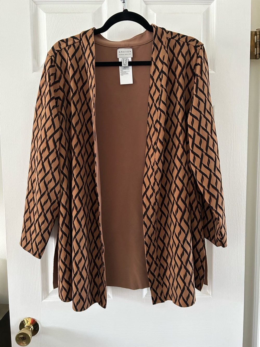 Susan Graver Women's Open Front Patterned Sweater - Brown/Black